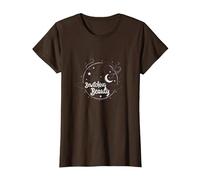 Bewitching Beauty: Encantador Sombrero de Bruja Luna Estrellas Camiseta, Mujer, Marrón, XS