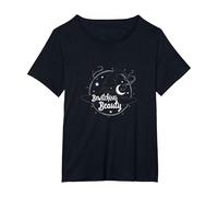 Bewitching Beauty: Encantador Sombrero de Bruja Luna Estrellas Camiseta, Mujer Tallas Grandes, Negro, 2XL Grande