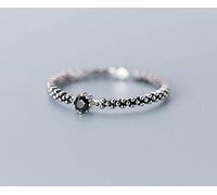 BEWITCHYU Anillo de Plata S925, Anillo Único de Estilo Étnico de Moda de Anillo Abierto de un Solo Diamante Retro de Plata Tailandesa para MujerDiamante negro, Apertura regulable