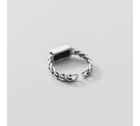 BEWITCHYU S925 Plata Tailandesa Anillos Vintage de Plata para Hombres Y Mujeres, Anillo Abierto Geométrico Tejido de Obsidiana Sintéticaanillo de plata s925, Apertura regulable