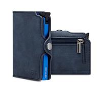 BEWMER - Tarjetero con protección para Tarjetas, Cartera de diseño Delgado para Hombre y Mujer, portatarjetas y Billetero con protección RDIF y pasadores de Fibra de Carbono, Turquesa, con Zip
