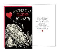 Bewoow Divertida tarjeta de cumpleaños de esqueleto, tarjeta de cumpleaños gótica de Halloween, regalo para amigos, hombres y mujeres, tarjetas de felicitación de otro año más cerca de la muerte