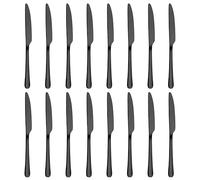 BEWOS 16 Piezas Cuchillos Mesa 23,8 Cm/9,37 Inch, Acero Inoxidable, Filo Dentado, Aptos para Lavavajillas, Negro Mate, Para Casa