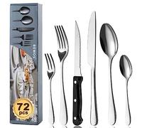BEWOS Juego de cubiertos para 12 personas, cuberteria acero inoxidable de 72 piezas con cuchillos para carne, Cuchillo Cuchara Tenedor Cubiertos Set Espejo Pulido, Apto para Lavavajillas