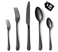 BEWOS Juego de cubiertos para 12 personas, juego de cubiertos negro mate de 60 piezas que incluye cuchillo, tenedor, cuchara, cubiertos de acero inoxidable, apto para lavavajillas