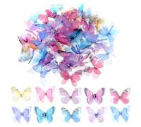 Bewudy 60 mariposas para manualidades, coloridos apliques de organza de encaje 3D, decoración de pared de mariposa para decoración de boda, fiesta, ropa, adorno para decoración del hogar