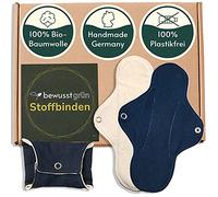 BewusstGrün I 3 compresas de tela extralargas de 100% algodón orgánico, protección extra y comodidad durante el período, compresas hechas a mano en Alemania.