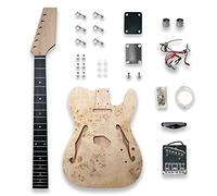 BexGears Kit de guitarra eléctrica DIY para principiantes, diseño de ojo de pájaro, parte superior de arce, cuerpo de caoba, cuello de caoba, herrajes cromados, para diestros, construye tu propia