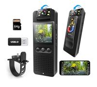 Bextgoo Body CAM, Mini Camara Deportiva con Tarjeta TF de 64GB, Visión Nocturna a Color, Fotos de 16MP, Clip Magnético & Soporte Bicicleta, Camara Corporal para Moto para Ciclismo, Viajes, Policía