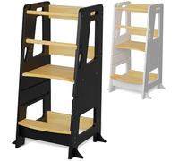 BEY & CO® Torre de Aprendizaje/Observación de Madera - Torre de Estimulación para Niños - 3 Alturas Ajustables, Superficie Antiderrapante y Patas Anticaída - Método Montessori (Negro)