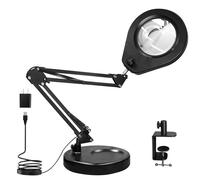 Beyamz - Lámpara de Aumento con Base y Pinza, Lupa Iluminada 105 mm 5X, Luz Regulable (5 Colores, 10 Niveles, 790 LM), Brazo Giratorio Ajustable - Manos Libres para Tareas de Precisión