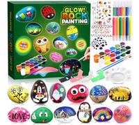 BEYAOBN Juego de 12 piedras para pintar para niños con 12 colores que brillan en la oscuridad, juego de manualidades, pintura de piedra creativa, para niños, adultos, regalos