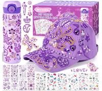 BEYAOBN Regalos para Niñas DIY Botella de Agua y Gorra de Béisbol, Decora tu Propia Botella de Agua con Gema de Purpurina y Calcomanías de Unicornio, Kit de Manualidades para Niño y Niña, Morado