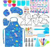 BEYAOBN Trajes de Cocina y horneado para niños 46PCS, Delantales, Gorros de Chef, Guantes y Accesorios de Cocina para niños, azul Disfraces de Chef, Juego de Roles para Niña Juguetes Regalos 3-12 años