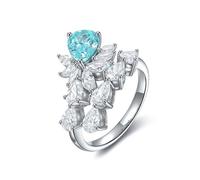 Beydodo Alianzas de boda de oro blanco 375 585 750 para mujer, anillos de lujo con gotas Paraiba turmalina 1ct y moissanita, anillos de boda, aniversario, anillos de boda, sin níquel, talla 49-65, 62