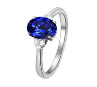 Beydodo Anillo Boda Oro Blanco 18 Kilates Mujer con 4 Garras Oval con Zafiro Creado de 2.2ct y Moissanita, Anillo de Mujer Alianza Plata Azul, Tamaño 18(58mm)