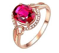 Beydodo Anillo Compromiso 9K Oro Rosa Mujer con Oval con Rubí Creado de 1.4ct y Moissanita, Anillos Oro Rosa Mujer para Promesa, Tamaño 22(62mm)