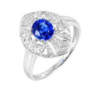 Beydodo Anillo Compromiso Oro Blanco 14K para Mujer con Geométrico y Oval con Zafiro Creado de 1.27ct y Moissanita, Anillo de Promesa de Mujer Plata Azul, Tamaño 25(65mm)