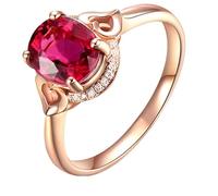 Beydodo Anillo de Matrimonio Mujer de Oro Rosa 9K con Oval y Corazón Hueco con Rubí Creado y Moissanita, Anillo de Compromiso para Mujer Oro Rosa, Talla 12(52mm)