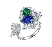 Beydodo Anillo de Matrimonio Oro Blanco para Mujer 14Kilates con Hojas y Gota de Agua con Zafiro Creado Esmeralda Creada y Moissanita, Anillos Plata Azul Verde Mujer para Promesa, Tamaño 7(47mm)