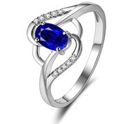 Beydodo Anillo de zafiro para mujer de oro blanco 750 585 375, anillos de boda rompecabezas corazón con zafiro de 0,5 quilates y diamante para mujer, anillos de compromiso y boda, talla 49-65, 53