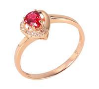 Beydodo Anillo Matrimonio Mujer Oro Rosa 9 K con Corazón y Gota de Agua con Rubí Creado de 0.4ct y Moissanita, Anillos de Mujer Matrimonio Oro Rosa, Tamaño 14(54mm)
