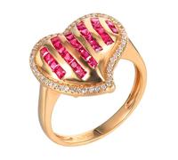 Beydodo Anillo Oro Rosa 14K Matrimonio para Mujer con Corazón con Rubí Creado de 0.675ct y Moissanita, Anillo Compromiso Oro Rosa de Mujer, Tamaño 13(53mm)