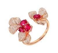 Beydodo Anillos Compromiso Oro 18K para Mujer con Flor con Rubí Creado de 1.72ct y Moissanita, Anillos para Mujer Oro Rojo Boda, Tamaño 11(51mm)