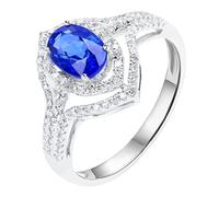 Beydodo Anillos Compromiso Oro Blanco 14 Kilates de Mujer con Hueco y Oval con Zafiro Creado de 1.2ct y Moissanita, Anillos de Mujer Plata Azul Promesa, Tamaño 22(62mm)