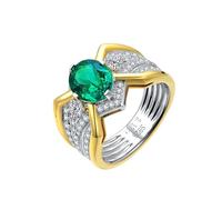 Beydodo Anillos de Boda de Oro Blanco 9 Kilates Hombre con Geométrico y Oval con Esmeralda Creada de 2.13ct y Moissanita, Anillo Plata Verde para Hombre Promesa, Tamaño 17(57mm)