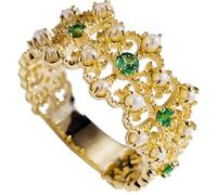 Beydodo Anillos de Compromiso de Oro Amarillo 9Kilates para Mujer con Flor Hueca con Tsavorita y Perlas, Anillo para Mujer Oro Verde Promesa, Talla 12(52mm)