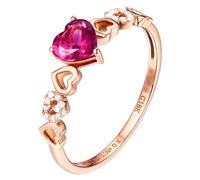 Beydodo Anillos de Matrimonio de Oro Rosa Mujer 14 Kilates con Corazón Hueco con Rubí Creado de 0.5ct y Moissanita, Anillos Mujer Oro Rosa para Matrimonio, Tamaño 17(57mm)
