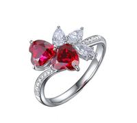 Beydodo Anillos de Matrimonio Oro Blanco 18K de Mujer con Corazón con Rubí Creado de 2.36ct y Moissanita, Anillos Plata Rojo de Promesa de Mujer, Talla 17(57mm)
