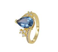 Beydodo Anillos Mujer de Oro Amarillo 14 K Matrimonio con Gota de Agua con Topacio y Moissanita, Anillos Mujer Alianzas Oro, Talla 17(57mm)