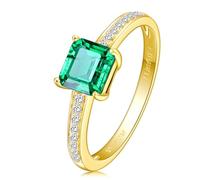 Beydodo Anillos Mujer de Oro Amarillo 9 K Matrimonio con 4 Garras Cuadrado con Esmeralda Creada de 1.2ct y Moissanita, Anillos Mujer para Matrimonio Oro Verde, Tamaño 22(62mm)