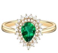 Beydodo Anillos Mujer Oro 9 Kilates Boda con Flor y Gota de Agua con Esmeralda Creada de 0.75ct y Moissanita, Anillos Oro Verde Promesa Mujer, Talla 11(51mm)