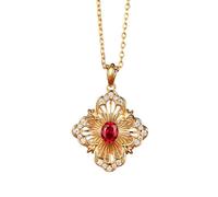 Beydodo Cadena para mujer de 45 cm con colgante, collar de oro 750 585 375 flor con rubí de 0,7 quilates y diamantes de boda para mujeres y novias, Metal, Diamante Rubí creado Diamante