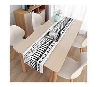 Beydodo Camino Mesa de Salon Blanco Negro,Camino para Mesa Comedor Patrón de Geométrico Corredor de Mesa Lino Camino Mesa Salon 33x200CM