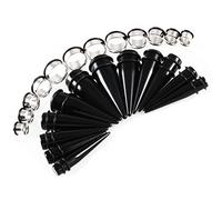 Beydodo Dilataciones Orejas 24 Set Expansores Piercing 10mm/20mm,Dilatadores Orejas Acero Inoxidable Set Dilatadores Oreja Conos 00G-3/4 Inch Expansores Piercing Negro