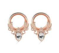 Beydodo Ear Gauge 2 Kit Dilataciones Orejas 10mm,Piercing Oreja Acero Quirurgico Redondo con Gota de Agua Circonita Dilatacion Oreja Mujer Oro Rosa