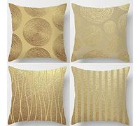 Beydodo Fundas de Cojin Decorativos,Juego de 4 Fundas de Cojin,Rayas de Remolino,Fundas Cojines 45x45 Estampados Funda de Cojin Sofa Oro