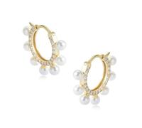 Beydodo Pendientes de aro de oro 750 585 375 para mujer, pendientes de aro Huggie con perlas y diamantes pendientes de boda sin níquel para mujer, Oro amarillo, Perla Diamante