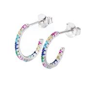 Beydodo Pendientes de oro 750 585 375 para mujer, pendientes en forma de C con zafiro colorido diamante para mujer, pendientes de boda sin níquel, Saphir, Oro blanco, Zafiro
