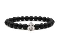 Beydodo Pulsera para hombre, cuentas de 8 mm, ágata negra con casco, pulsera de perlas, chakra masculino, 19 cm, Regularny, coral, bambú, ágata, Ágata