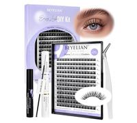 BEYELIAN Pestañas Postizas Cluster Lashes Kit with 168 Pcs D+ Lash Bond and Seal Remover, Eyelash Applicator for Beginner DIY at Home (Style3 0.07 Mix Black Band)