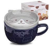 Beyinli Linda taza de café de gato de cerámica con tapa,Taza de café o taza de té para los amantes de los gatos,Divertida novedad gato desayuno tazas para mujeres amigos niños Navidad cumpleaños