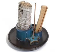 BEYLAB Porta Incienso 4 en 1 con diseño de Estrella, Cuenco de cerámica para Incienso, Varillas de Incienso, Soporte para Palo Santo, Salvia Blanca, Conos de Incienso Velas