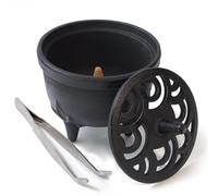 BEYLAB Porta Incienso de Hierro Fundido con Tapa Flor Loto, Soporte versátil para Cualquier Varilla Incienso, Cono, resinas, decoración Zen Tradicional Japonesa, aromaterapia atención Plena