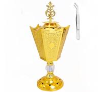 BEYLAB Quemador de Incienso, Soporte de Incienso de Carbón de Incienso, Soporte Quemador Bakhoor, Ideal para Aromaterapia, Yoga y Spa, Incensario para Hogar e Iglesia Cristiana (Oro-Seis Esquinas)