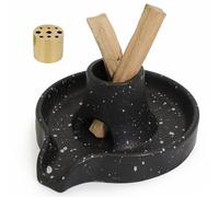 BEYLAB Soporte de incienso de cerámica, quemador de incienso 3 en 1 para Palo Santo, conos de bobina de cuenco de salvia, recogedor de cenizas de latón extraíble para sala de meditación y yoga, negro